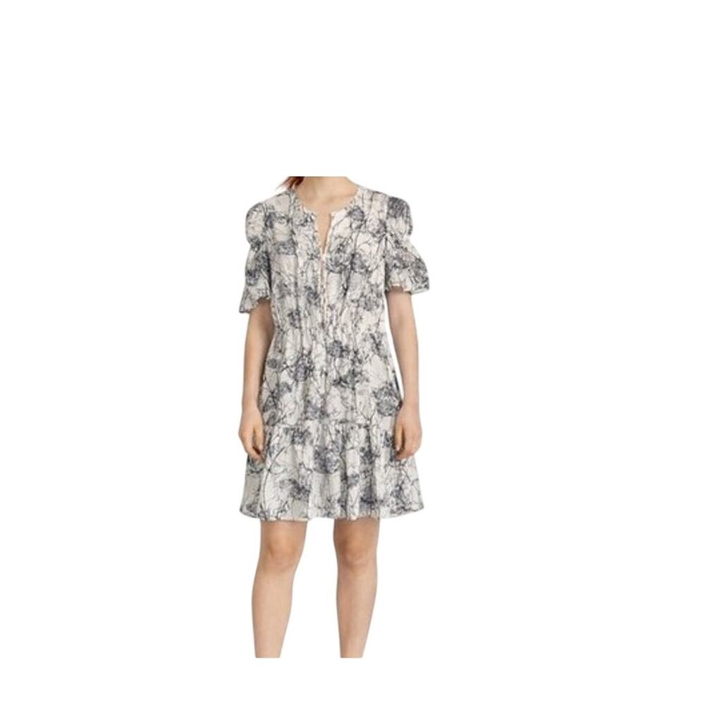 Vero Moda Dress Womens Size XL White Black Short Sleeve Drop Waist Lined V Neck